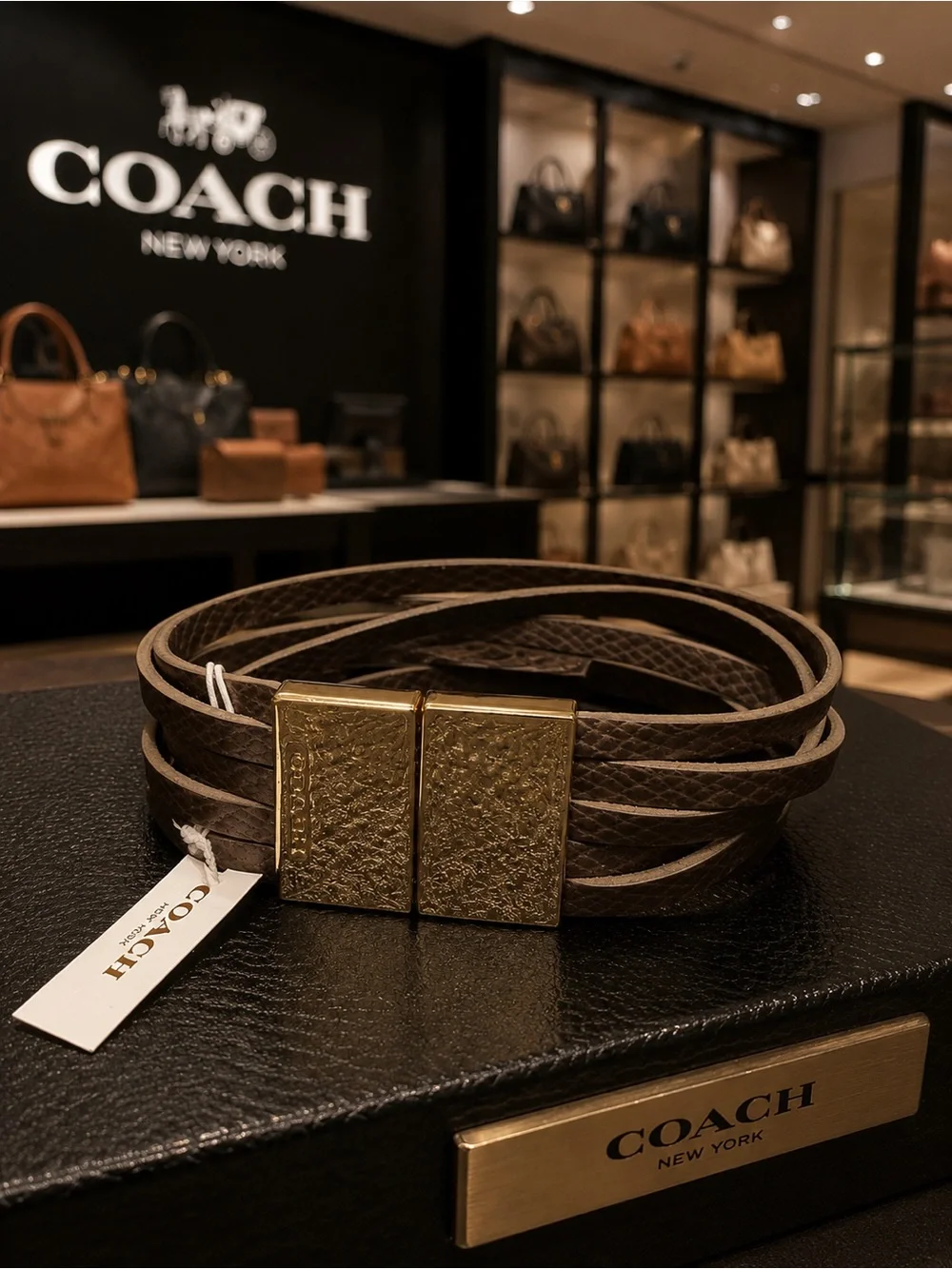 Coach Classic 5-Strand Leather Wrap Bracelet with dust bag